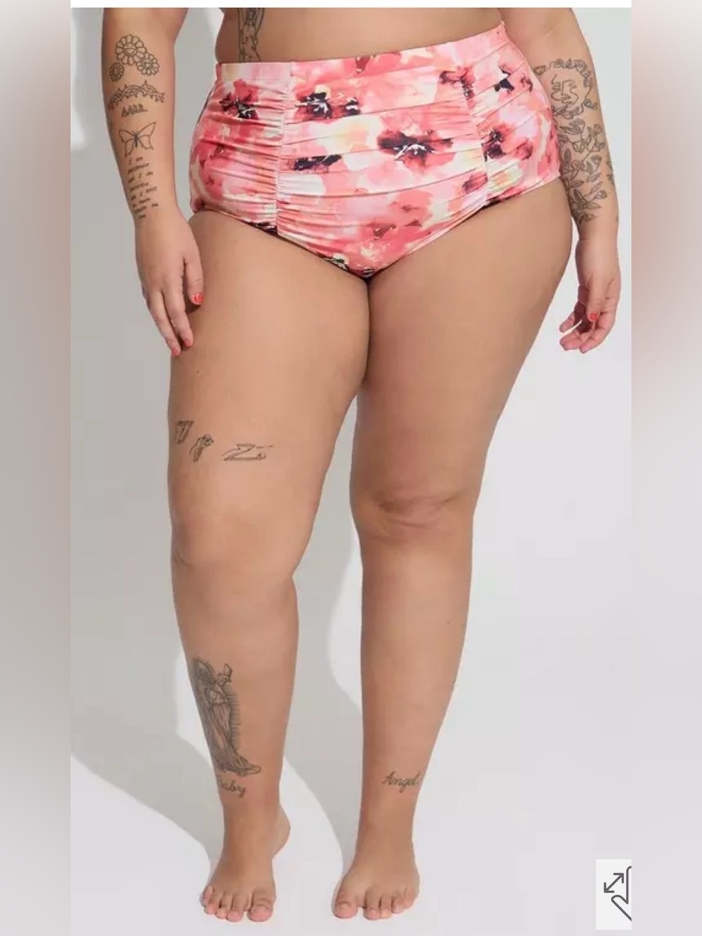 Women’s Floral High Rise Ruched Swim Bottom size 1 14-16